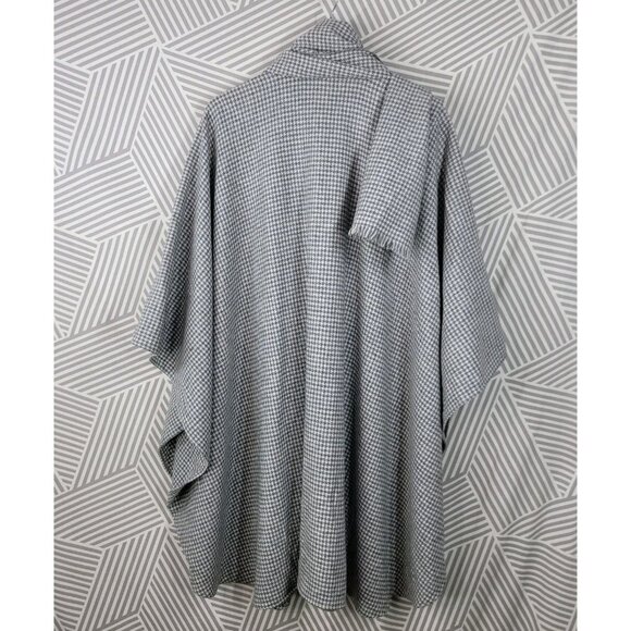 Vintage Tweed Wool Cape Coat One Size Medium Large XL 1X 2X 3X Grey Houndstooth - Picture 6 of 8